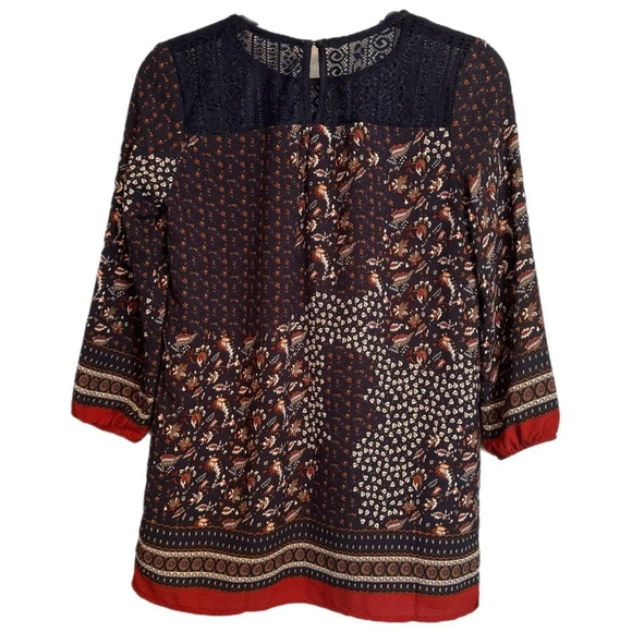 Flying Tomato Multicolor Boho Blouse Sz Medium Botanical Crochet Tunic Pattern - Picture 3 of 13